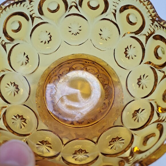 LE Smith Moon and Stars Amber Glass Compote Footed Candy Dish Bowl Vintage - Picture 7 of 9